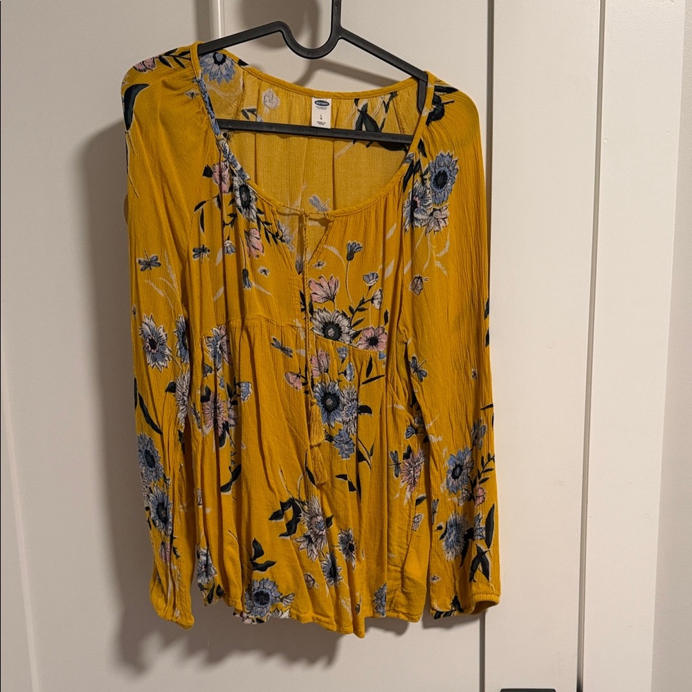 Old Navy Mustard Floral Peasant Tunic Top